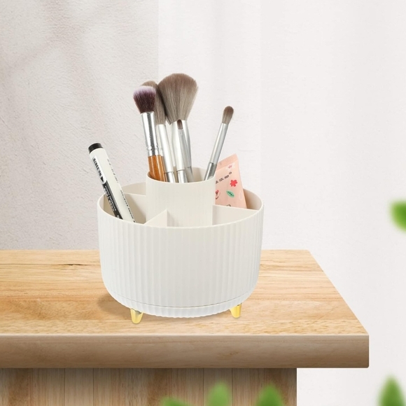 Elegant White Makeup Organizer with Gold Accents - Picture 1 of 9